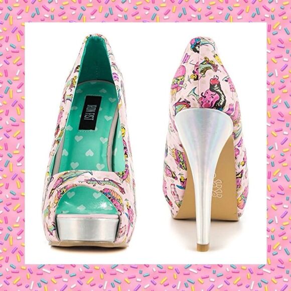 BNIB IRON FIST DEATH'S DINER PEEPTOE PINK PLATFORM Sz 5 BNIB - Picture 12 of 12